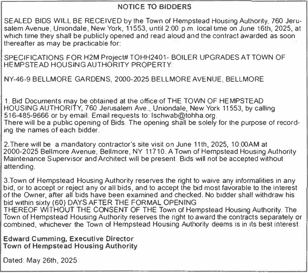 Notice to Bidders -- Bellmore Avenue